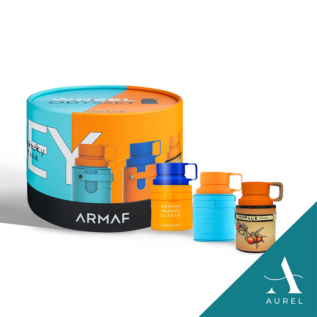 Armaf Gift Set Wheel of Odyssey Orange Blue (3pc x 30ml Odyssey Mandarin Sky, Mandarin Sky Elixir, Odyssey Vintage)